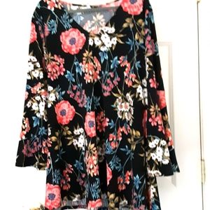 Floral tunic length blouse with bell sleeves